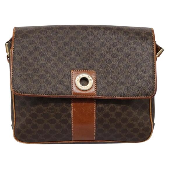 CELINE Macadam Canvas Shoulder Bag Pvc Leather Brown Gold - Picture 2 of 13